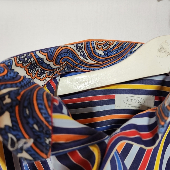 Funky ETON Multi Colour Stripe Contemporary Dress Shirt 100% Cotton sz 44 / 17.5 - Picture 3 of 7